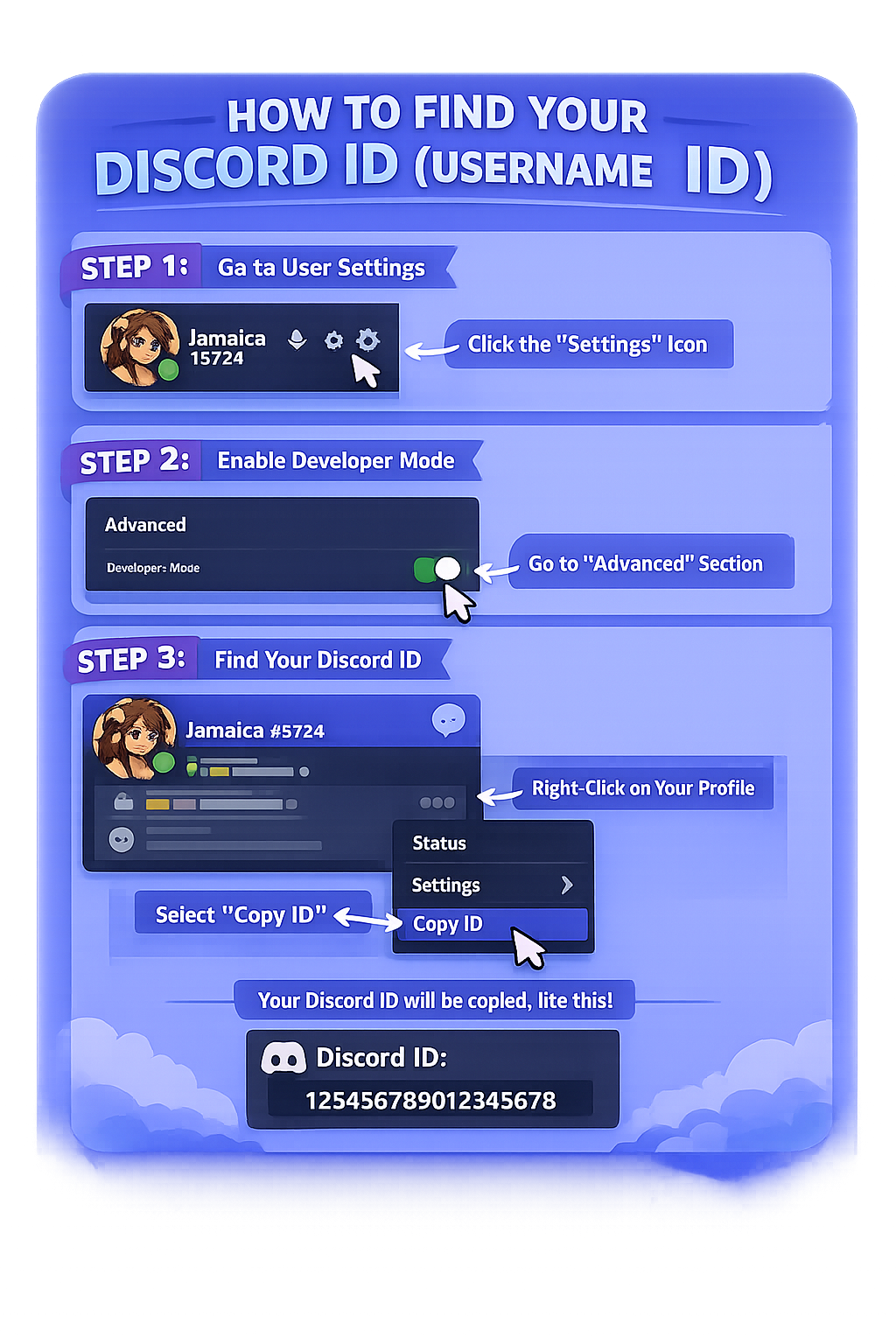 Guide showing how to find your Discord ID